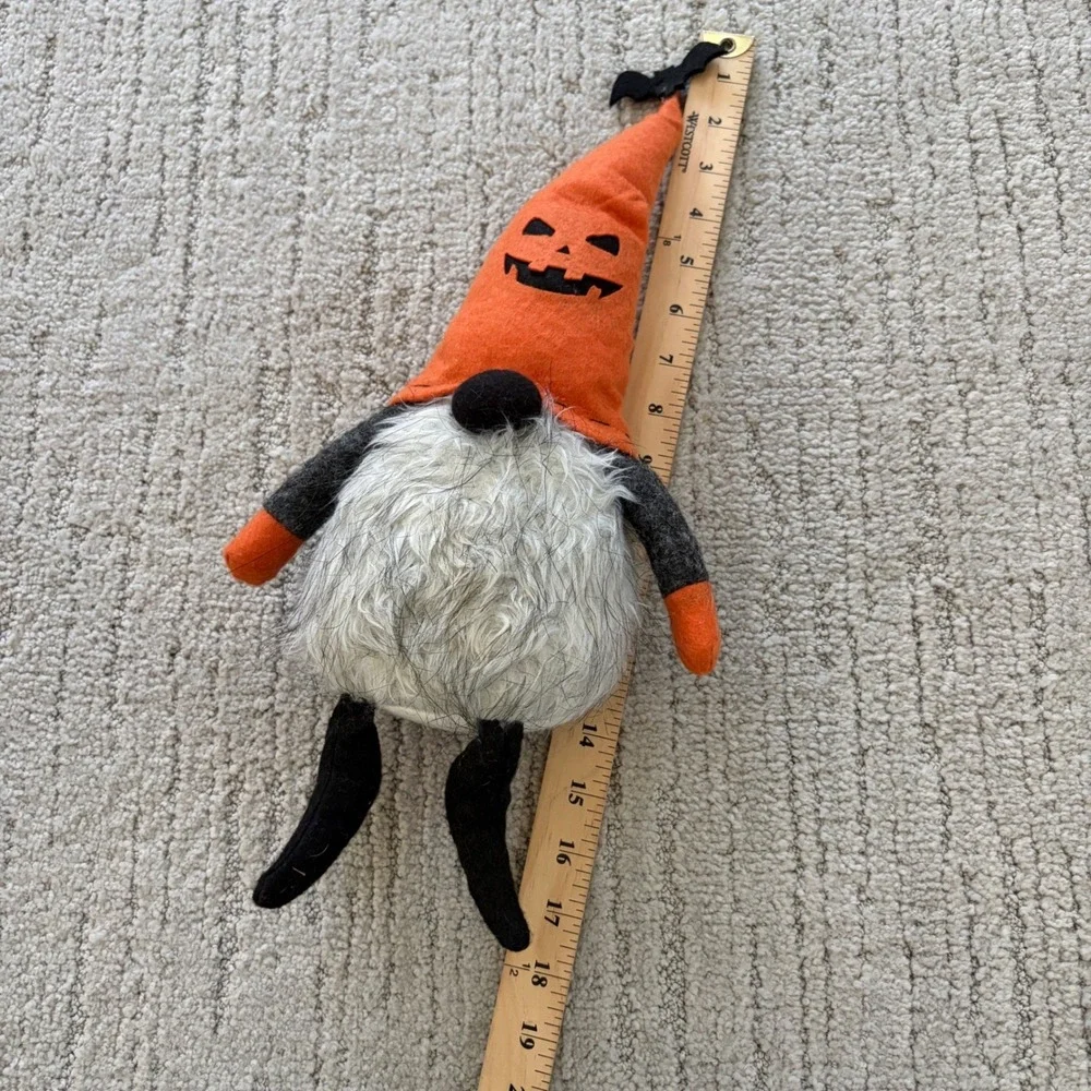 Halloween Pumpkin Gnome Bat Topper Plush Shelf Sitter Plush Decor Orange Grey